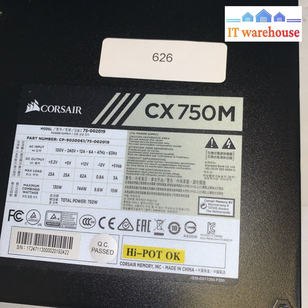 Corsair Cx750M 750W Modular Power Supply (24/8/ Dual 6 + 2 Pcie/Sata)