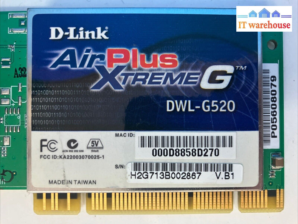 D-Link Airplus Xtremeg Dwl-G520 Desktop Pci Wireless Adapter Ka22003070025-1 ~