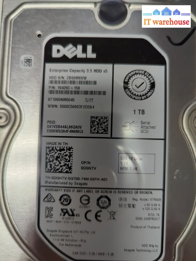 Dell 0Dgntv Dgntv 1Tb Hdd 7.2K Rpm 3.5’ Sas St1000Nm0045 (Tested) -