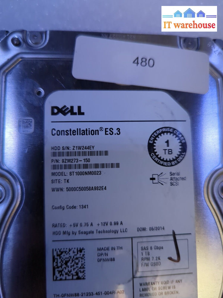 Dell 1Tb 7200Rpm 6Gb/S Sas 3.5″ St1000Nm0023 Fnw88 Hard Drive Hdd Tested -