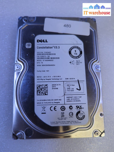 Dell 1Tb 7200Rpm 6Gb/S Sas 3.5″ St1000Nm0023 Fnw88 Hard Drive Hdd Tested -