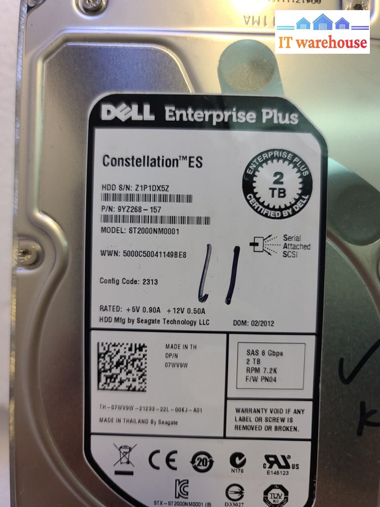 - Dell 2Tb 6G Sas 7200Rpm 3.5’ Hard Drive St2000Nm0001 7Wv9W 07Wv9W Tested