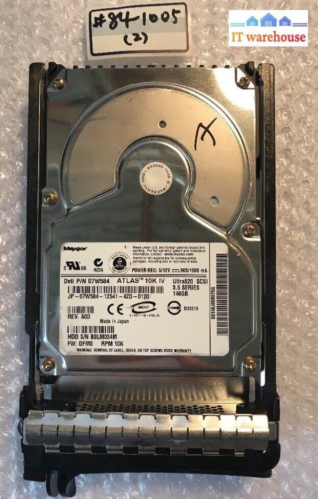 - Dell 7W584 Maxtor 146Gb 10K Scsi 80Pin 3.5’ Hard Disk Drive U320 @@@