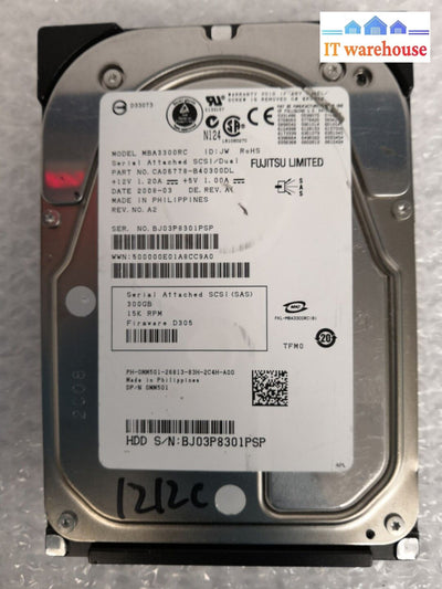 + Dell/Fujitsu 15K Mba3300Rc 300Gb Sas Hard Drive P/N:0Mm501 F/W:d305 @@@