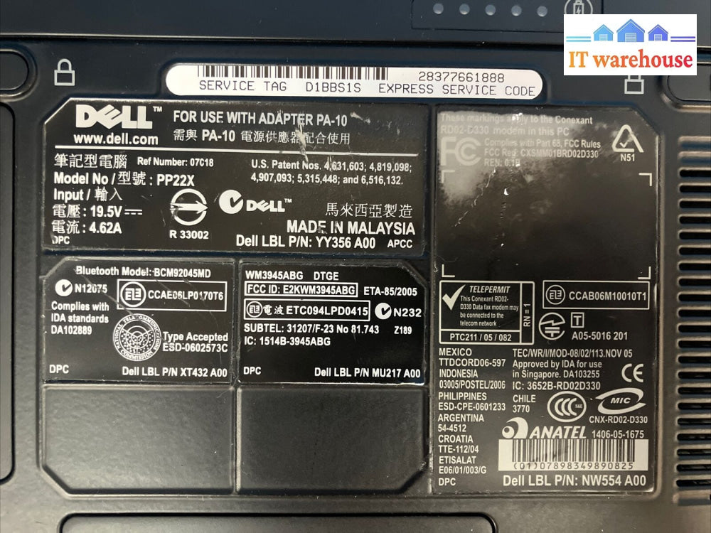 Dell Inspiron 1720 Laptop C2D Cpu 3Gb Ram 320Gb Hdd Xp (Bad Battery Read) ~