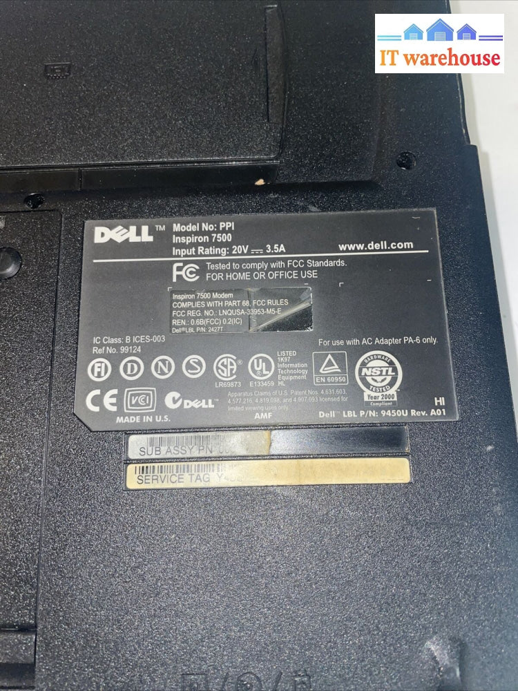 Dell Inspiron 7500 Piii 450Mhz 64Mb 4.3Gb Floppy/ Cd Drive