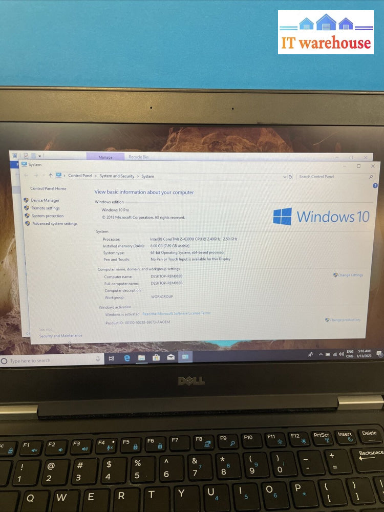 Dell Latitude E5270 12.5’ Core I3-6100U 2.3Ghz 8Gb Ddr4 500Gb Ssd Win10 Pro