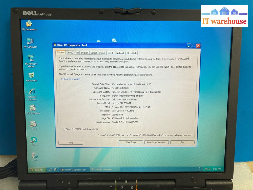 Dell Latitude S500Gt 14’ Laptop Celeron Cpu / 128Mb Ram 80Gb Hdd Xp (Read) ~