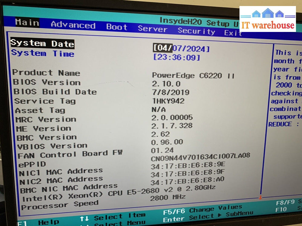 Dell Poweredge C6220 Ii 4 Node 24 Port (8X) Xeon E5-2680 V2 / 512Gb Ram 2X Psu