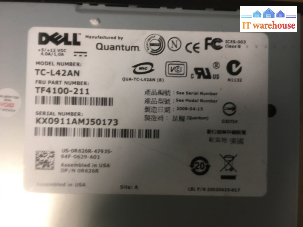 + Dell Quantum Lto4 Ultrium4 Sas Internal Drive Tc-L42An Tf4100-211 R626R Tested