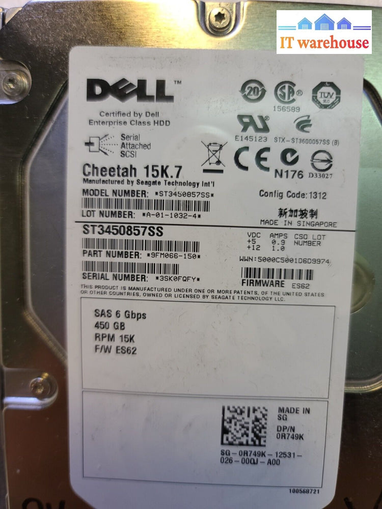 - Dell R749K 0R749K St3450857Ss Cheetah 15K.7 450 Gb 3.5’ Server Hdd Tested