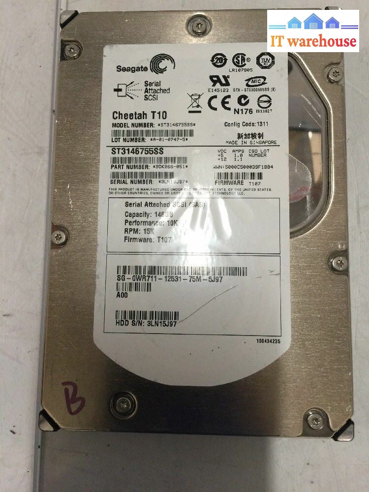 + Dell Seagate 146Gb 3Gb Sas 3.5’ Hard Drive - Wr711 St3146755Ss @@@