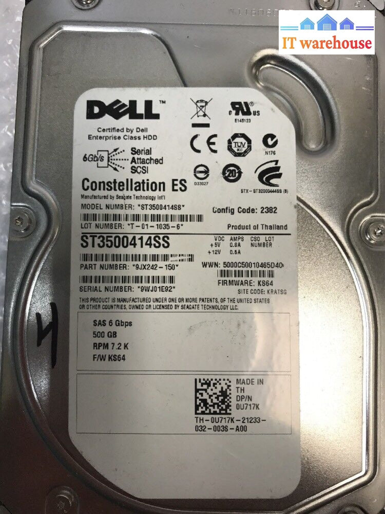 - Dell Seagate St3500414Ss 9Jx242-150 500Gb 7200 Rpm 16Mb Cache Sas 6Gb/S 3.5’