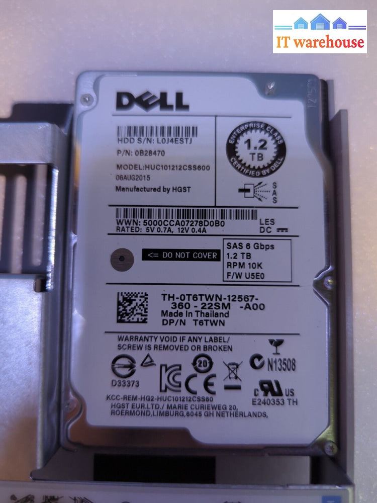 Dell T6Twn 1.2Tb 10K 6Gbps Sas 2.5’ Hdd 0T6Twn W/58Cwc Caddy Tested -