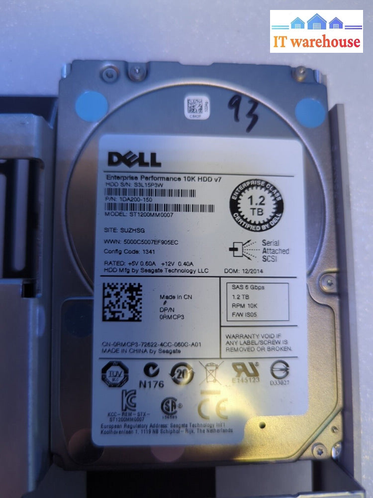 Dell Tmcp3 1.2Tb 10K 6Gbps Sas 2.5’ Hdd W/58Cwc Caddy -