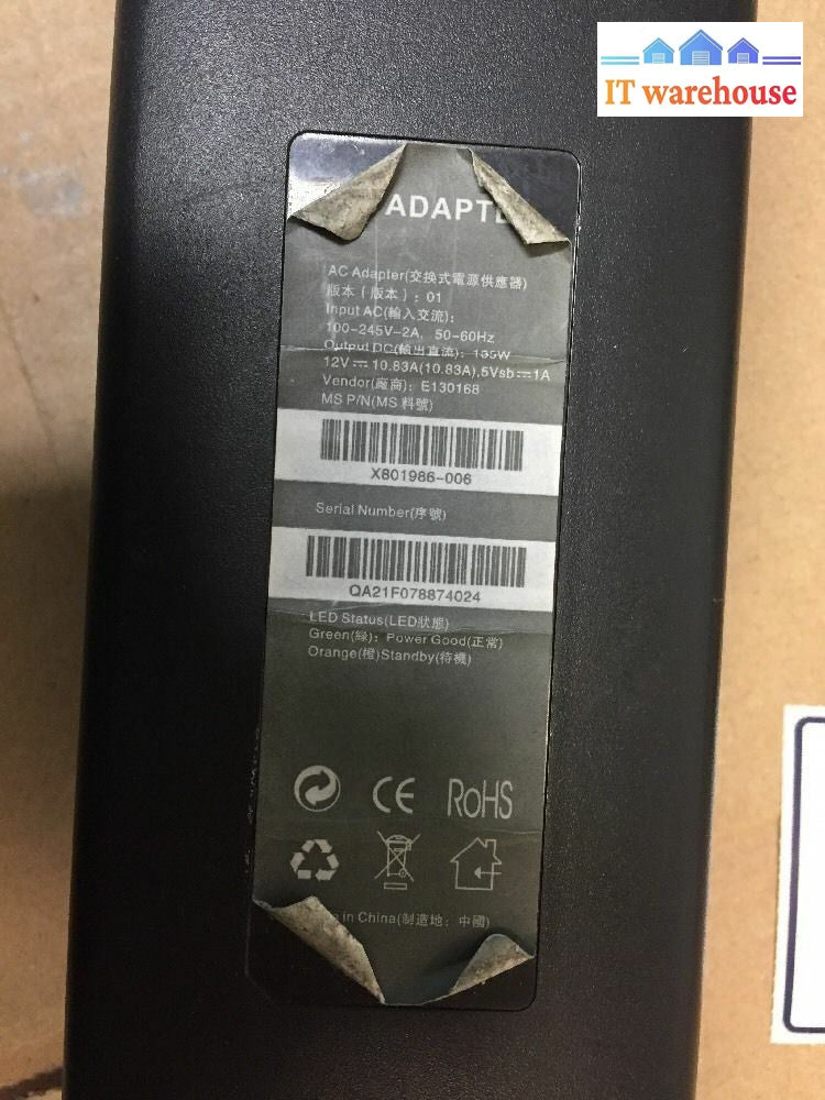E130168 Ac Adapter 12V 10.83A X801986-006 Dual Plug