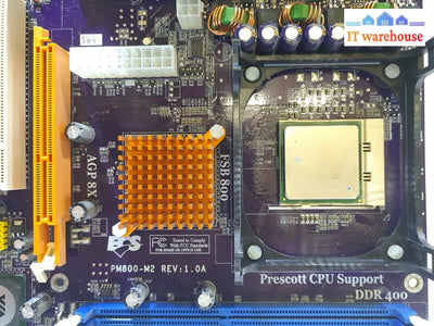 - Ecs Pm800-M2 Socket Pga 478 Motherboard W/Celeron 2.4Ghz Cpu& Io Shield