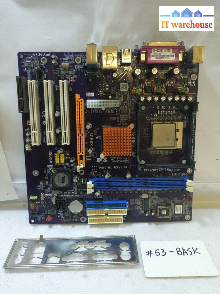 - Ecs Pm800-M2 Socket Pga 478 Motherboard W/Celeron 2.4Ghz Cpu& Io Shield