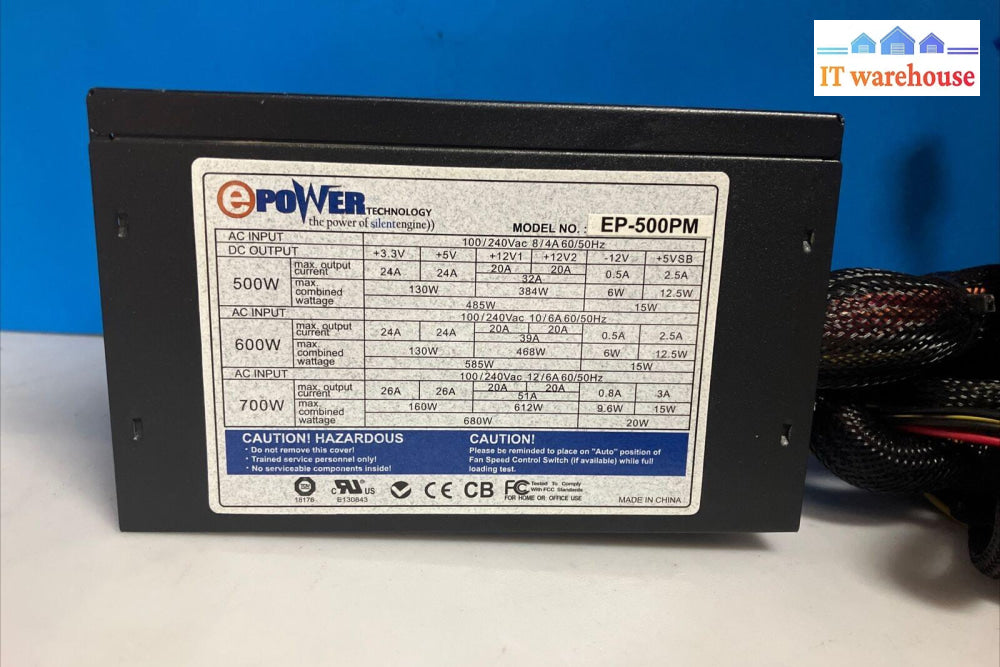 Epower Technology Ep-500Pm 500W Atx/Eps 12V 120Mm Power Supply ~