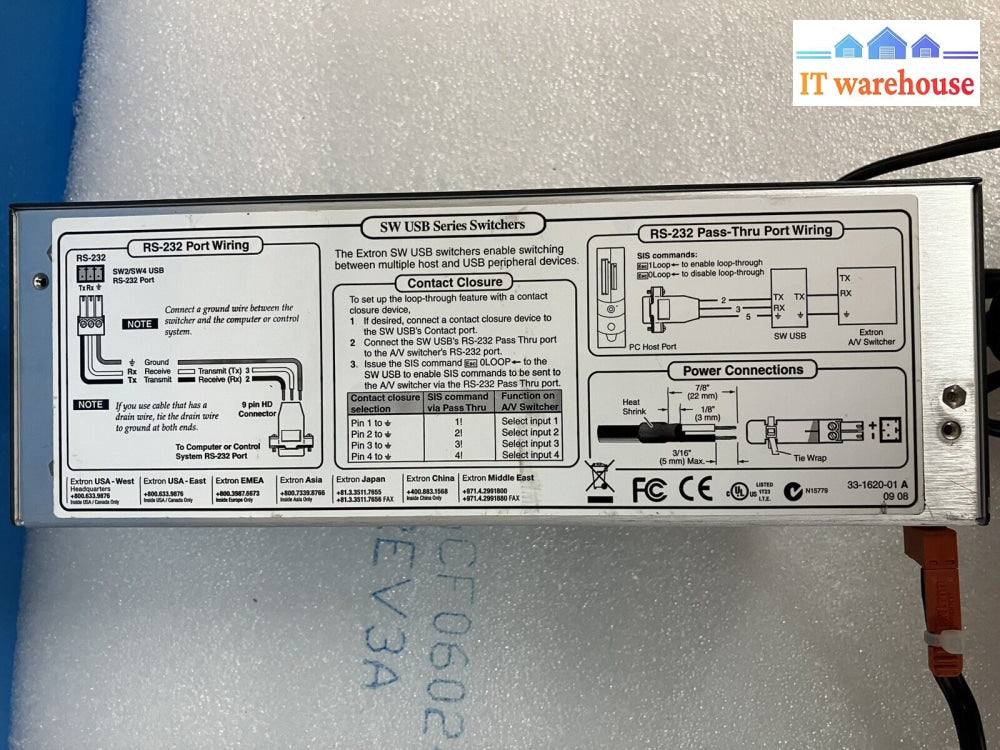 ~ Extron Sw Usb Series Sw2 Two Input / 4 Output Rs232 Switcher &Adapter