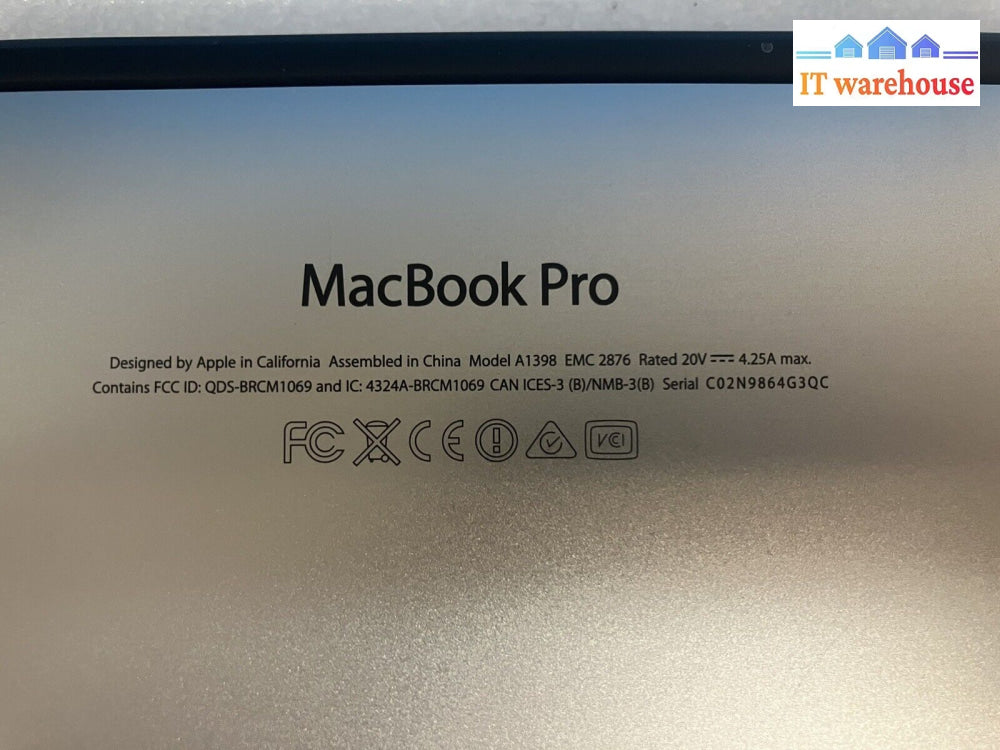 ~(For Parts As Is) Apple Macbook Pro A1398 Mid 2014 15’ Laptop I7-4870Hq (Read)