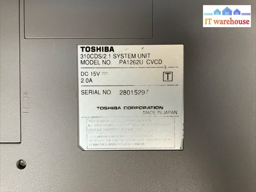 ~ (For Parts As Is) Toshiba Satellite Pa1262U Pentium Laptop No Disk Bad Screen