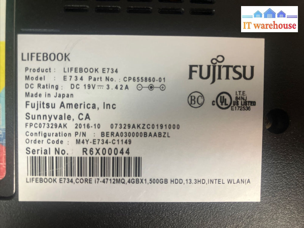 Fujitsu Lifebook E734 13.3’ Laptop I7-4712Mq Cpu/ 16Gb Ram / 500Gb Hdd Win10 ~