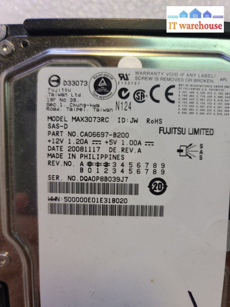 - Fujitsu Max3073Rc Ca06697 3.5’ 15K Rpm 73Gb Sas Hdd Hard Drive Tested