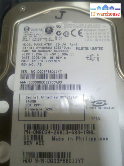 - Fujitsu Max3147Rc 146Gb Internal 15000 Rpm 3.5’ Hdd Hard Drive 0M8034