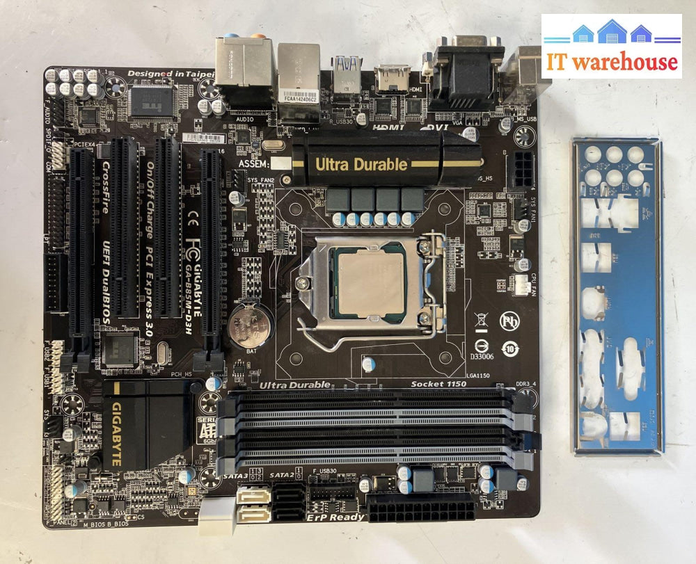 Gigabyte Ga-B85M-D3H Lga 1150 Micro-Atx Motherboard With I3-4130 Cpu & Shield ~