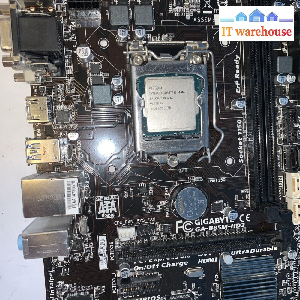 Gigabyte Ga-B85M-Hd3 Intel B85 Motherboard Lga 1150 Ddr3 Micro Atx + I5-4460 Cpu