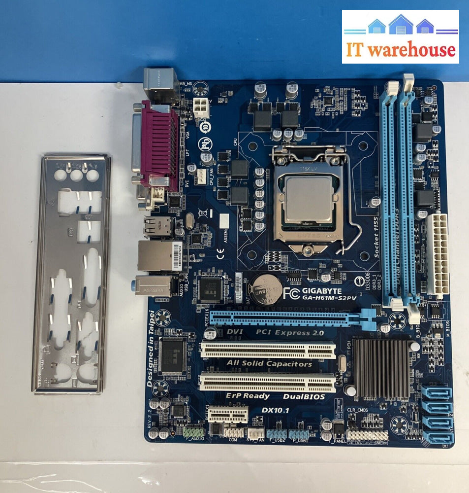 Gigabyte Ga-H61M-S2Pv Lga1155 Ddr3 Motherboard W/ Intel I5-3470 Cpu & Io Plate ~