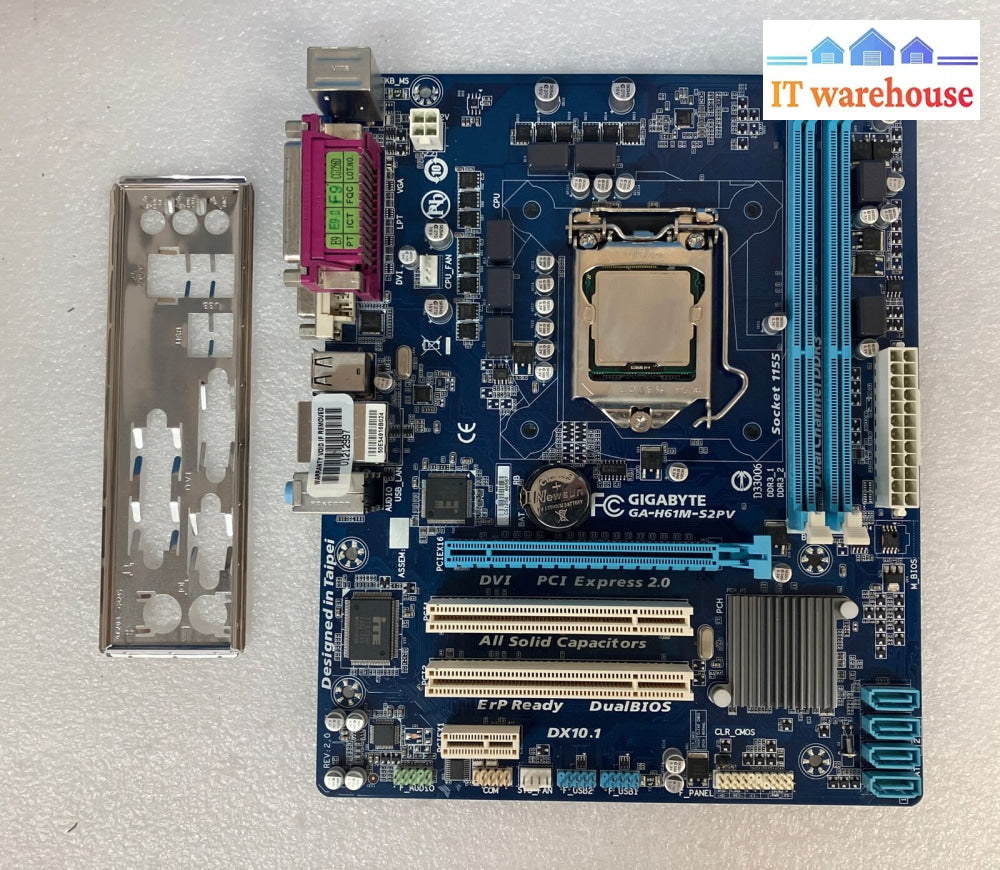 Gigabyte Ga-H61M-S2Pv Lga1155 Ddr3 Motherboard W/ Intel I3-2100 Cpu & Io Plate ~