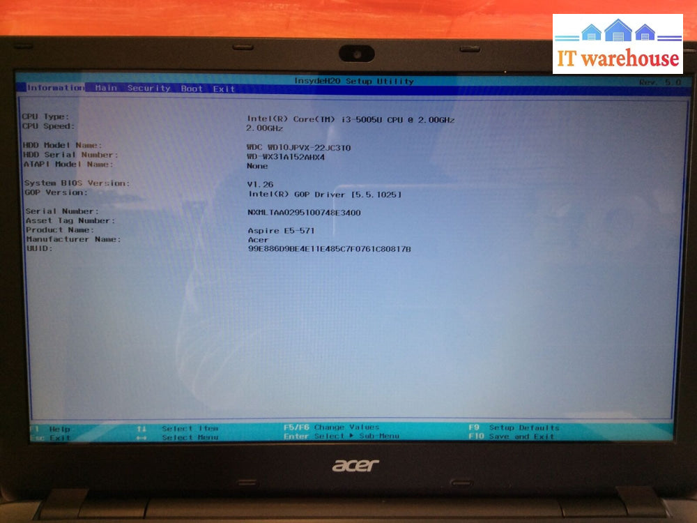 (Grade A) Acer Aspire E5-571 15.6’Laptop I3-5005U 2.0Ghz 8Gb Ram 1Tb Hdd Win 10