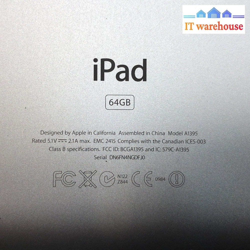 $ Grade ~A Apple Ipad 2 9.7’ 64G A1395