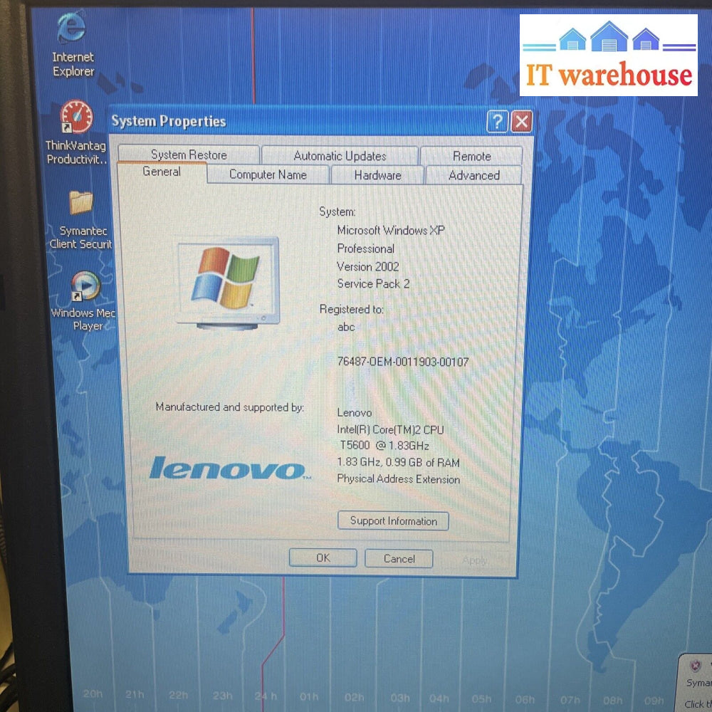 (Grade A) Lenovo R60E C2D T5600 1Gb 80Gb Dvd/Cdrw Windows Xp Sp2