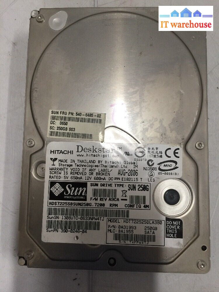 + Hitachi Hdt722525Dla380 0A31993 250G 7.2K Sata Sun 390-0246-04