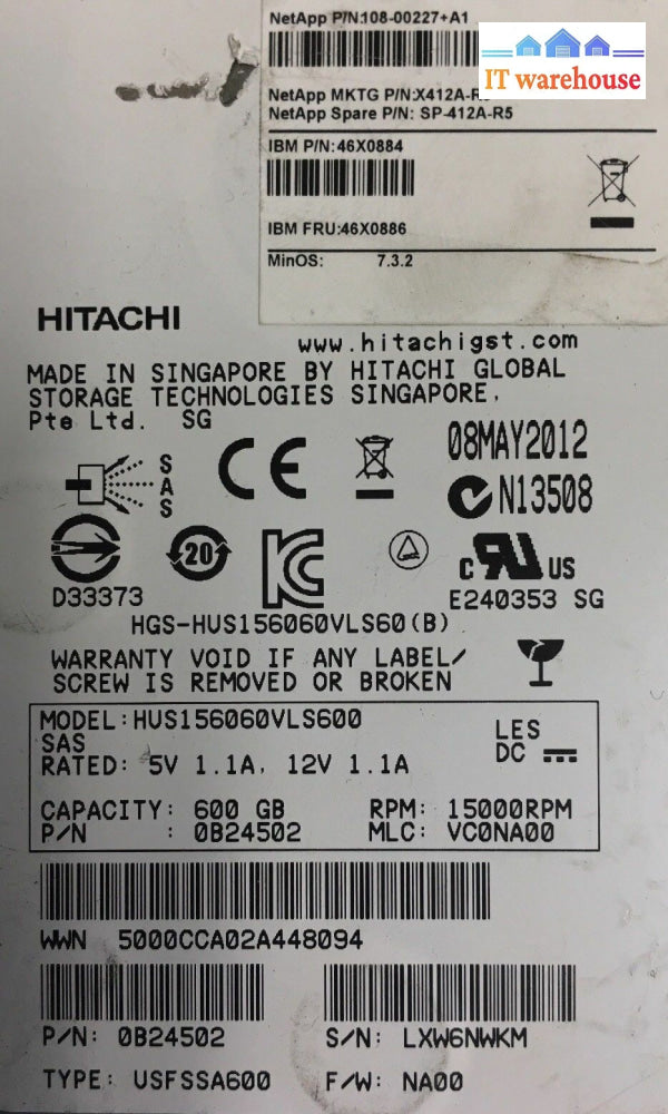 ~ Hitachi Hus156060Vls600 0B24502 600Gb 15K Sas 3.5’’ Hdd