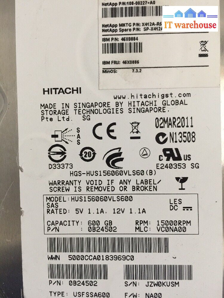 + Hitachi Ibm 600Gb 15K 3.5’ Sas Drive Hus156060Vls600 0B24502 46X0884 @@@