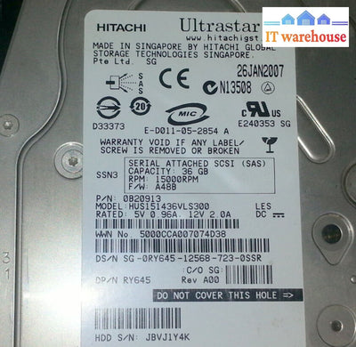 Hitachi Ultrastar 15K 36Gb Scsi 3.5 Hus151436Vls300 Hard Drive Ry645