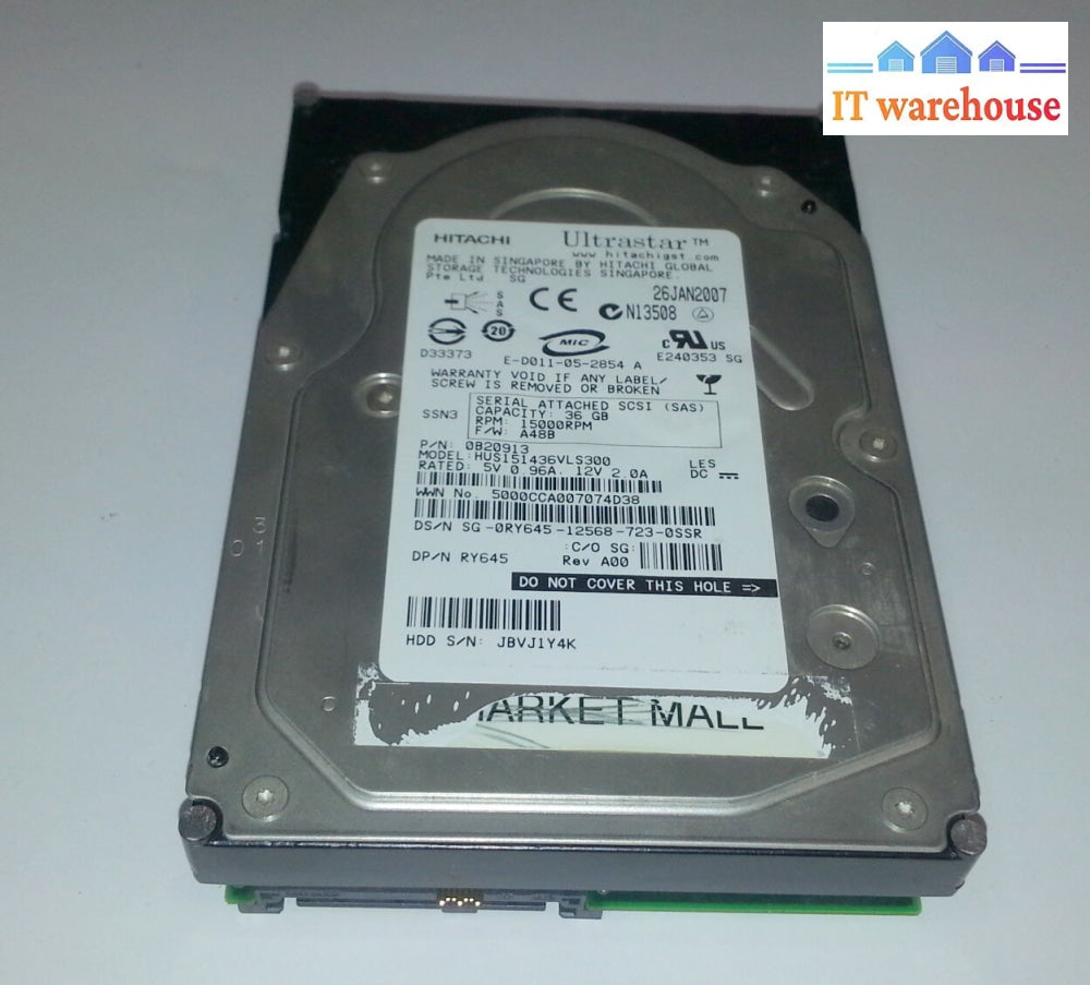 Hitachi Ultrastar 15K 36Gb Scsi 3.5 Hus151436Vls300 Hard Drive Ry645