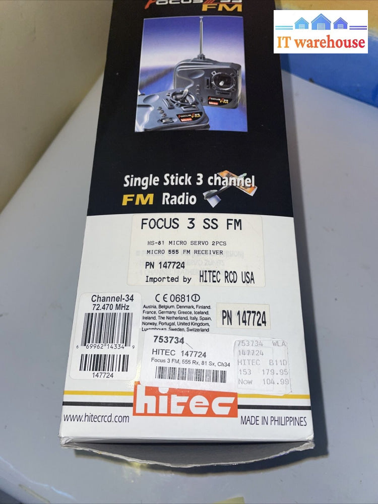 Hitec Focus 3 Ss Fm Single Stick Channel Transmitter Controller 34 72.470 Mhz