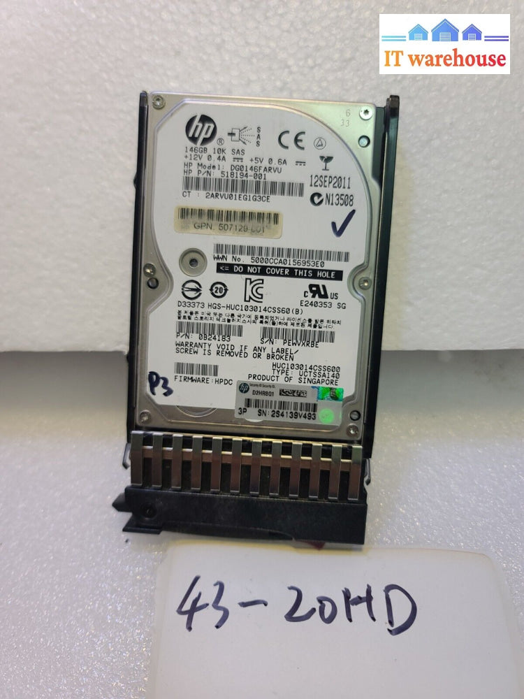 - Hp 146Gb 10K Sas 2.5’ Server Hard Drive Dg0146Farvu 518194-001 Tested