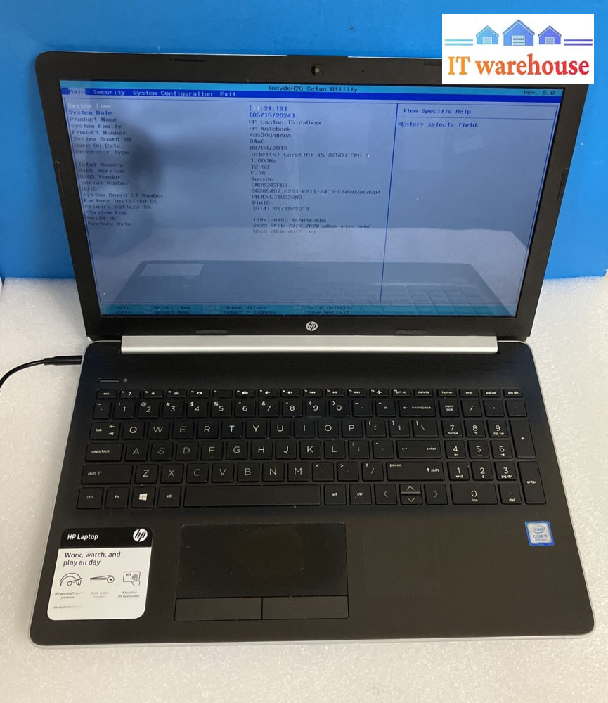 Hp 15-Da0Xxx 15.6’ Laptop Intel I5-8250U Cpu / 4Gb Ram No Hdd (As Is Read) ~