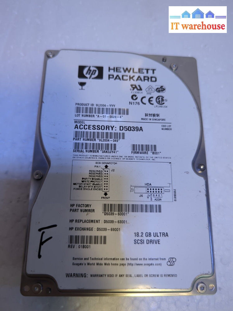 Hp 18.2Gb Ultra Scsi D5039A D5039-60001 D5039-69001 D5039-63001 Hard Drive-