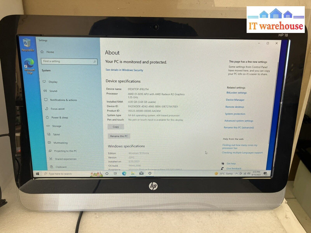 ~ Hp 18 All-In-One Desktop Pc Tpc-F058 Amd E1-6010 Apu 4Gb 500Gb (For Auc)