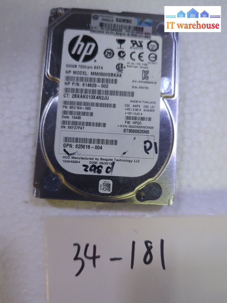 - Hp 614829-002 Mm0500Gbkak 500Gb 6G 7.2K Enterprise Sff 2.5’ Sata Hard Drive