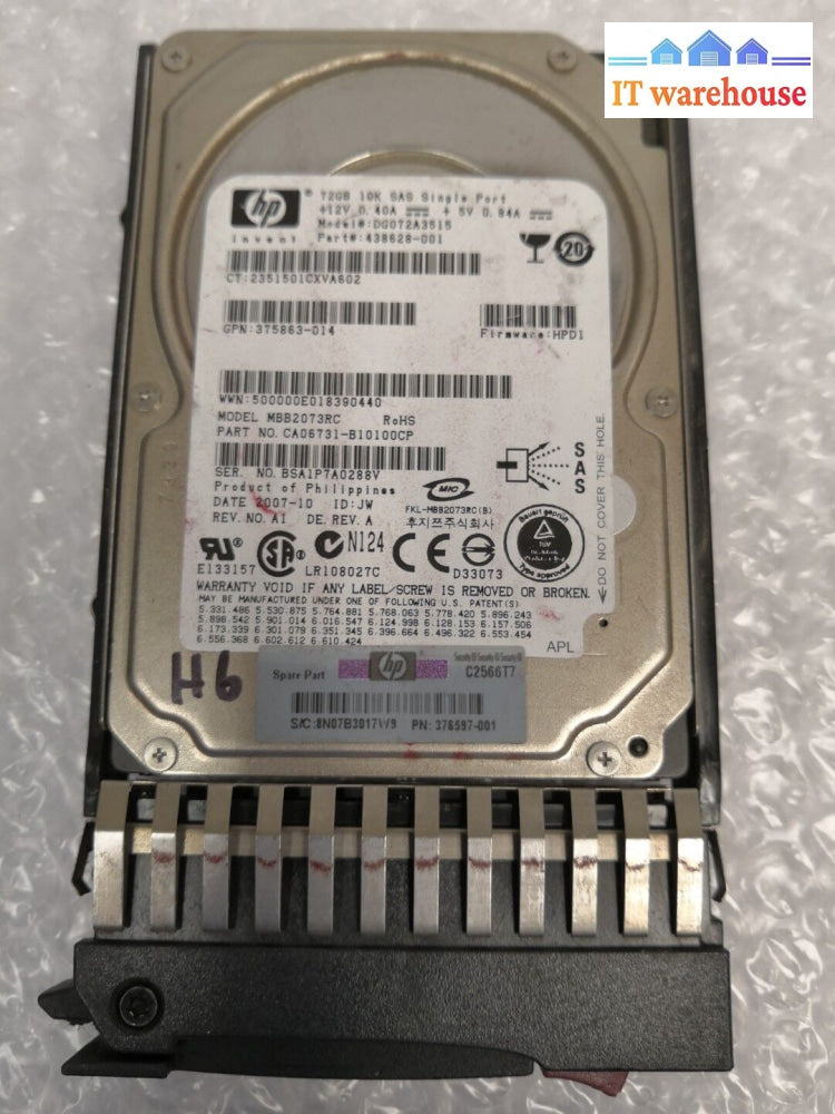 - Hp 72Gb 10K Sas Sff 2.5’ Hdd 376597-001 375863-014 Dg072A3515 438628-001 @@@