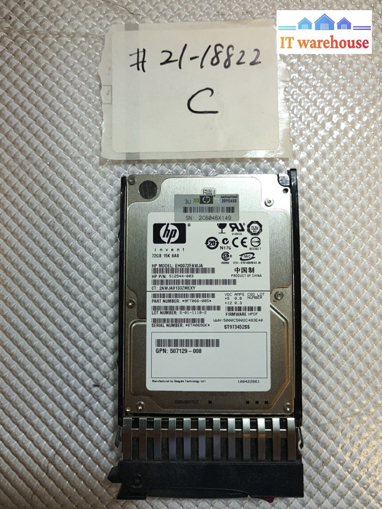 - Hp 72Gb 15K 6Gbp/S Sas 2.5’ Server Hdd Eh0072Fawja 512544-003 9Ft066 @@@