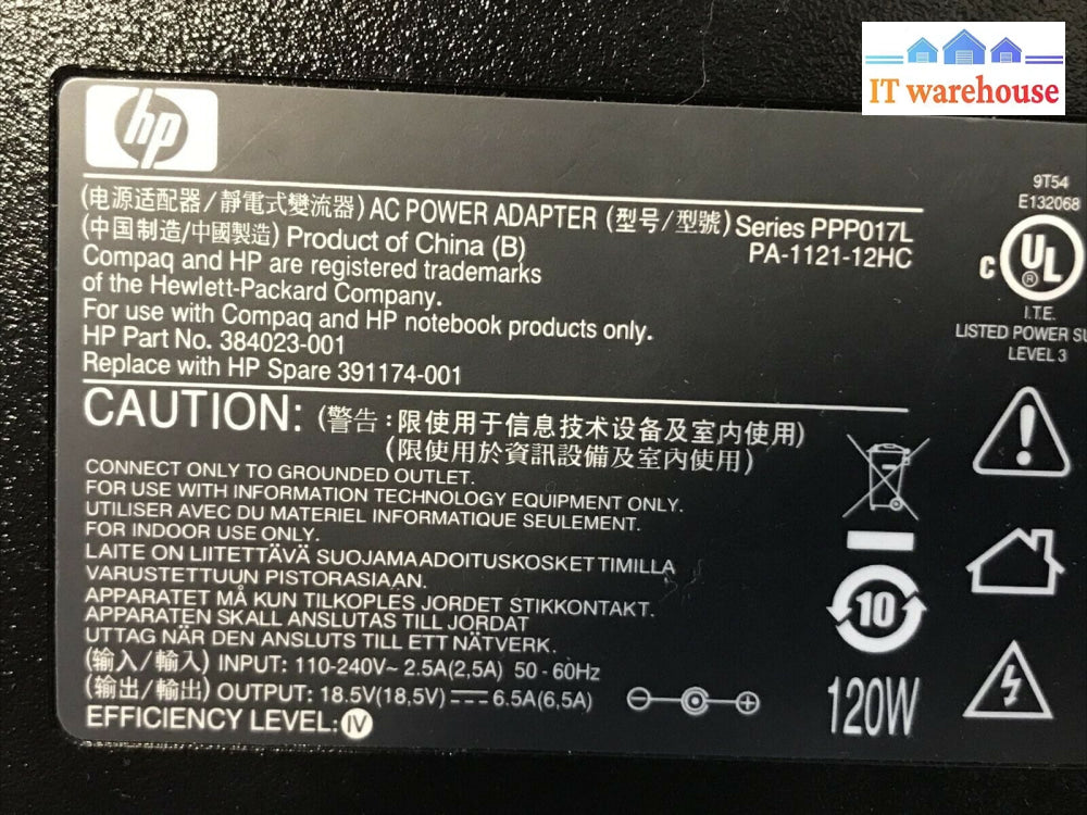 Hp Ac Adapter 120W Ppp017L Pa-1121-12Hc 391174-001